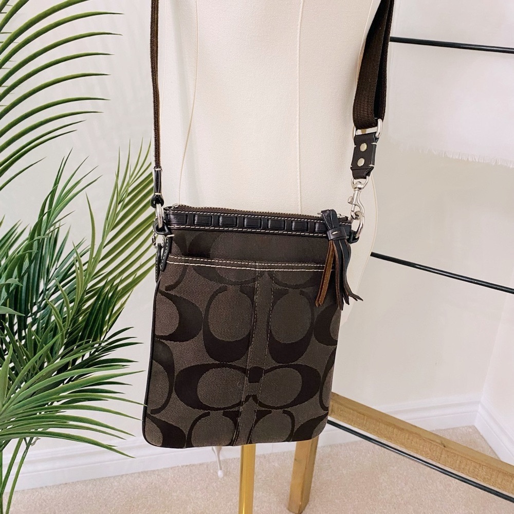 Coach Jacquard Crossbody Bag, Brown, Like New - Picture 4 of 11